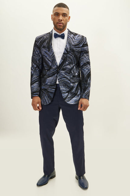 Floral Peak Lapel Tuxedo Jacket - Turquoise
