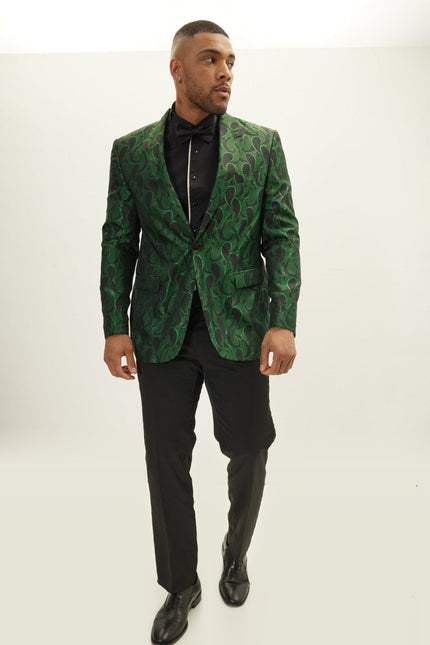 Floral Peak Lapel Tuxedo Jacket - Green