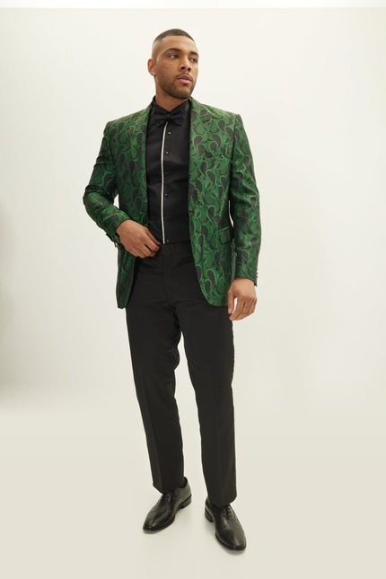 Floral Peak Lapel Tuxedo Jacket - Green