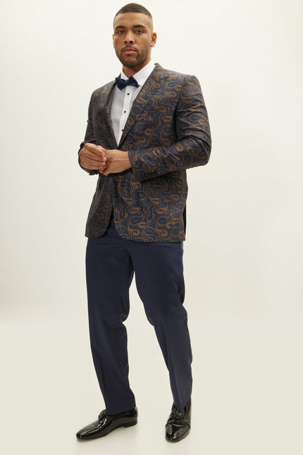 Floral Peak Lapel Tuxedo Jacket - Copper