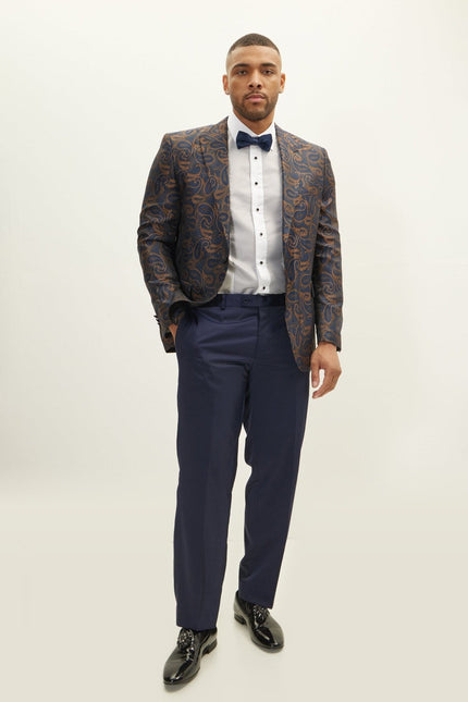 Floral Peak Lapel Tuxedo Jacket - Copper