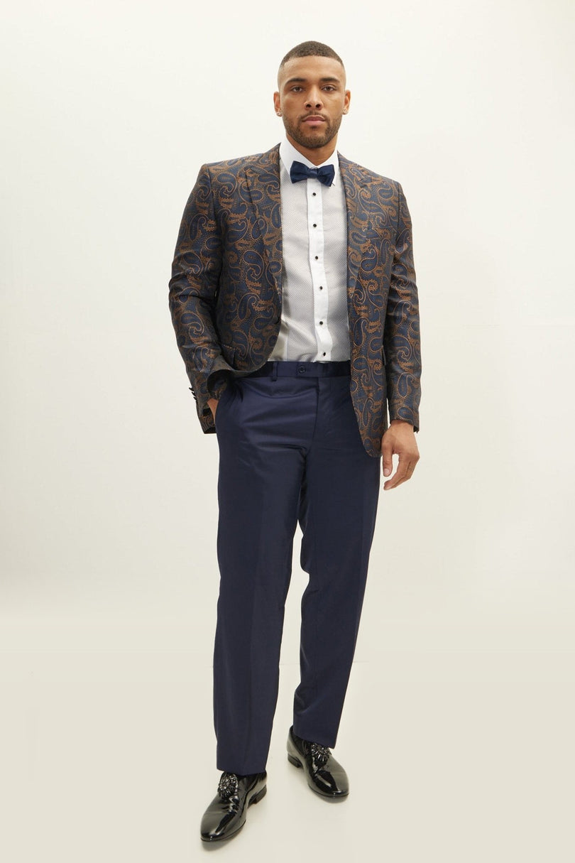 Floral Peak Lapel Tuxedo Jacket - Copper