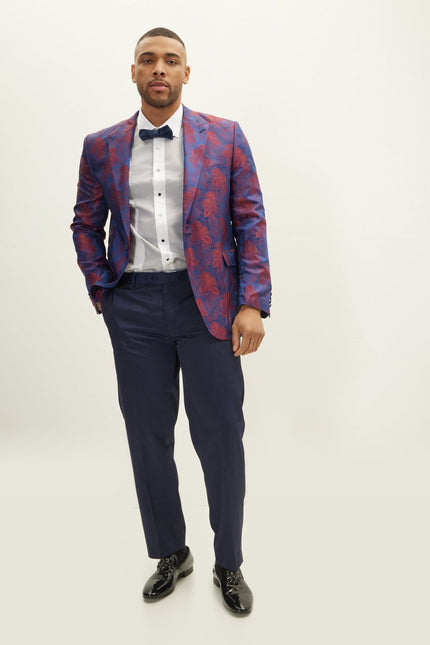 Jacquard Paisley Floral Peak Lapel Tuxedo Jacket - Red