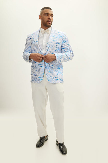 Floral Peak Lapel Tuxedo Jacket - White Sax