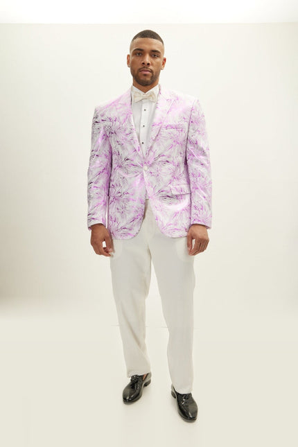 Floral Peak Lapel Tuxedo Jacket - White Pink