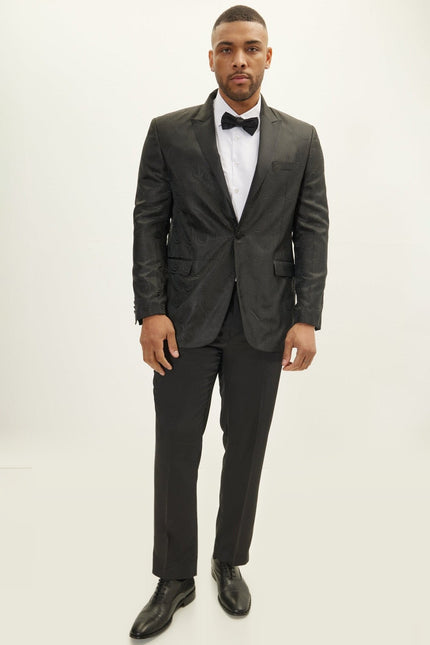 Peak Lapel Tuxedo Jacket - Leaf Jacquard Black
