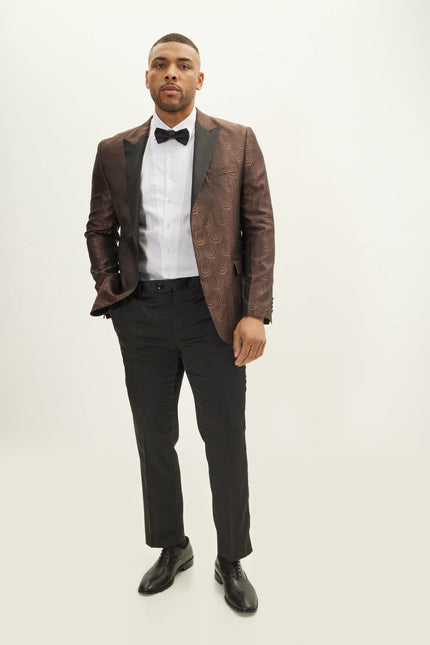 Peak Lapel Tuxedo Jacket - Leaf Jacquard Coffee