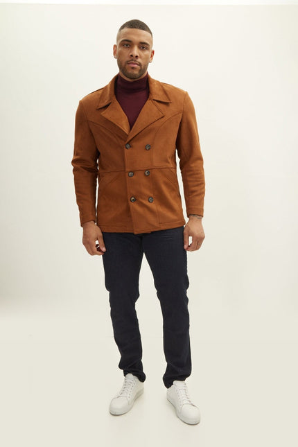 Faux Suede Peacoat - Camel