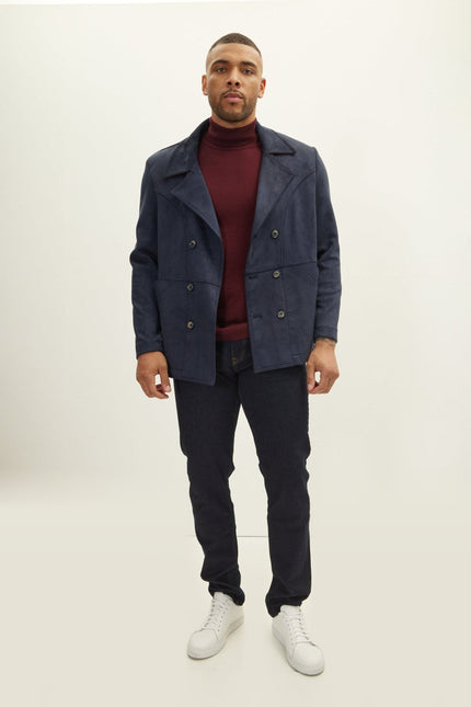 Faux Suede Peacoat - Navy