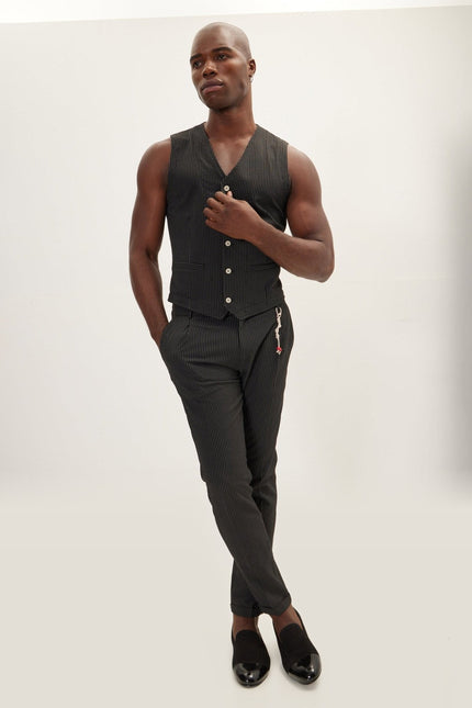 Lightweight Pinstripe Casual Pants - Black