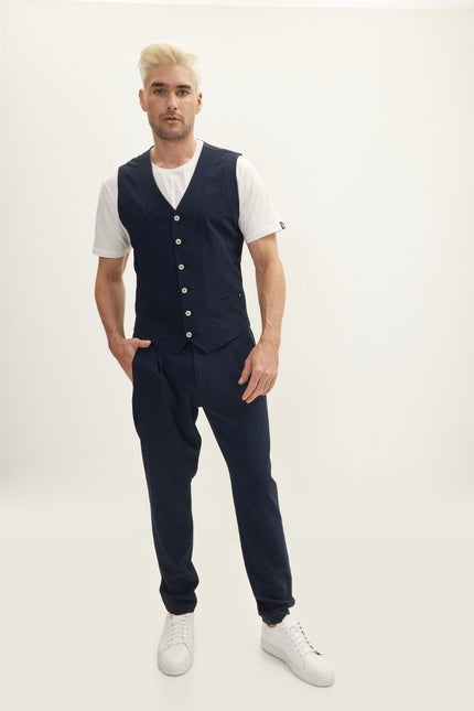 Tailored Drawstring Pants - Navy