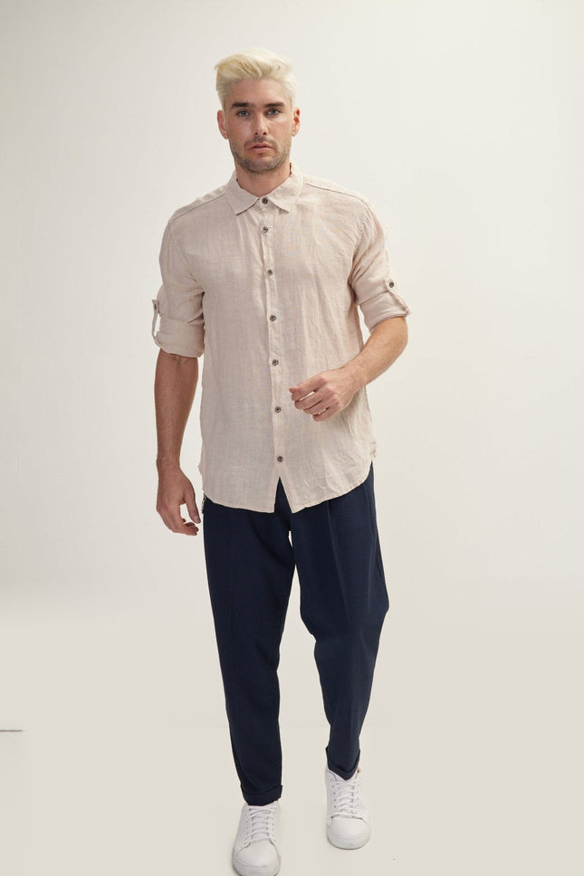 Point Collar Linen Shirt - Beige