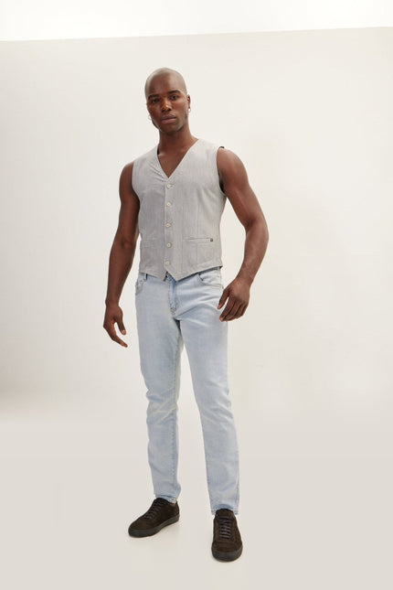 Five Button Black Vest - Grey