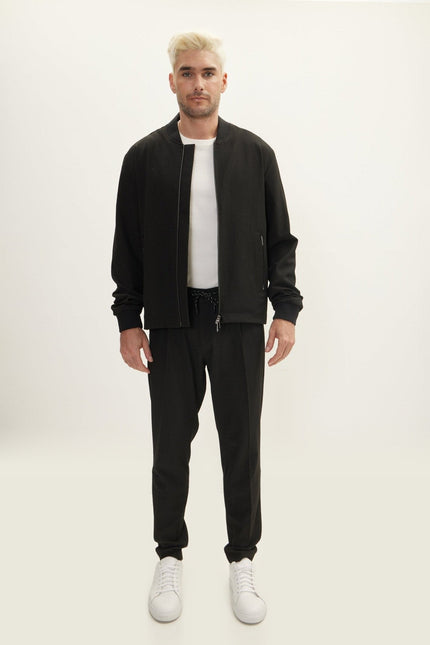 Waffle Stretch Beach Day Bomber Jacket - Black