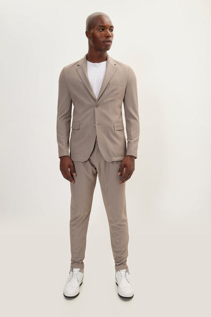 Waffle Notch Lapel Blazer - Light Brown