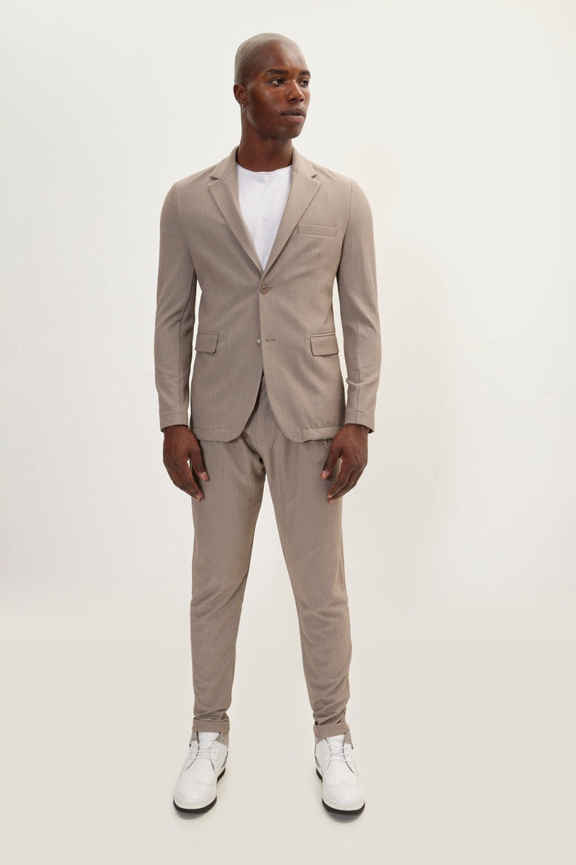 Waffle Notch Lapel Blazer - Light Brown
