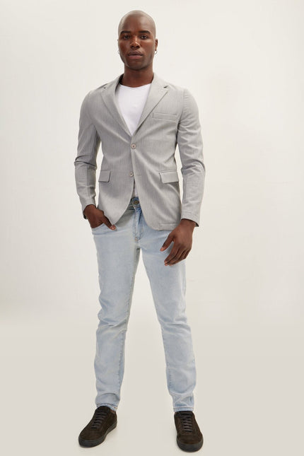 Single-Breasted Waffle Notch Lapel Jacket - Grey