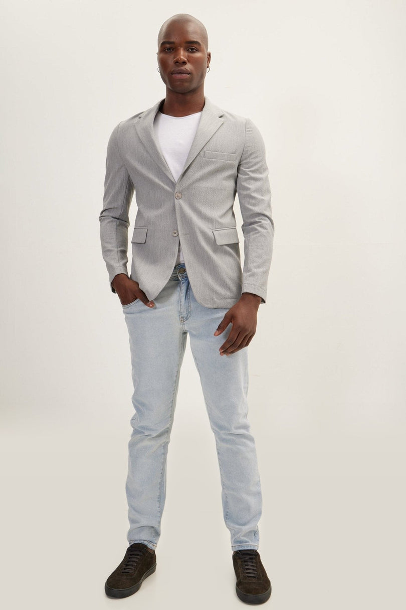 Single-Breasted Waffle Notch Lapel Jacket - Grey