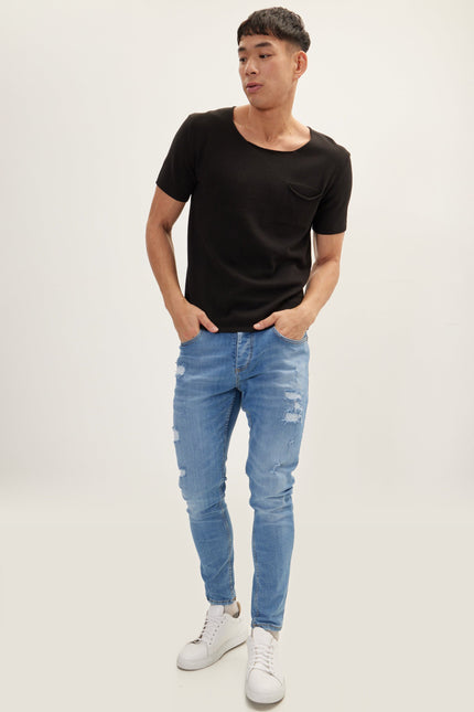 Knitted Crew-Neck Tee - Black