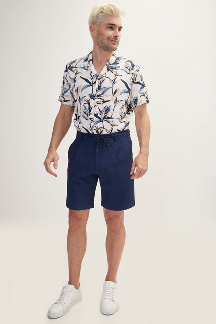 Cotton Waffle Drawstring Shorts - Navy