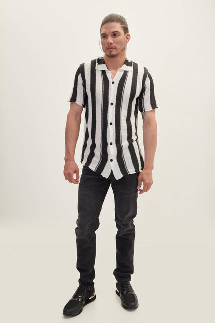 Openwork Stripe Knitted Polo - Anthracite