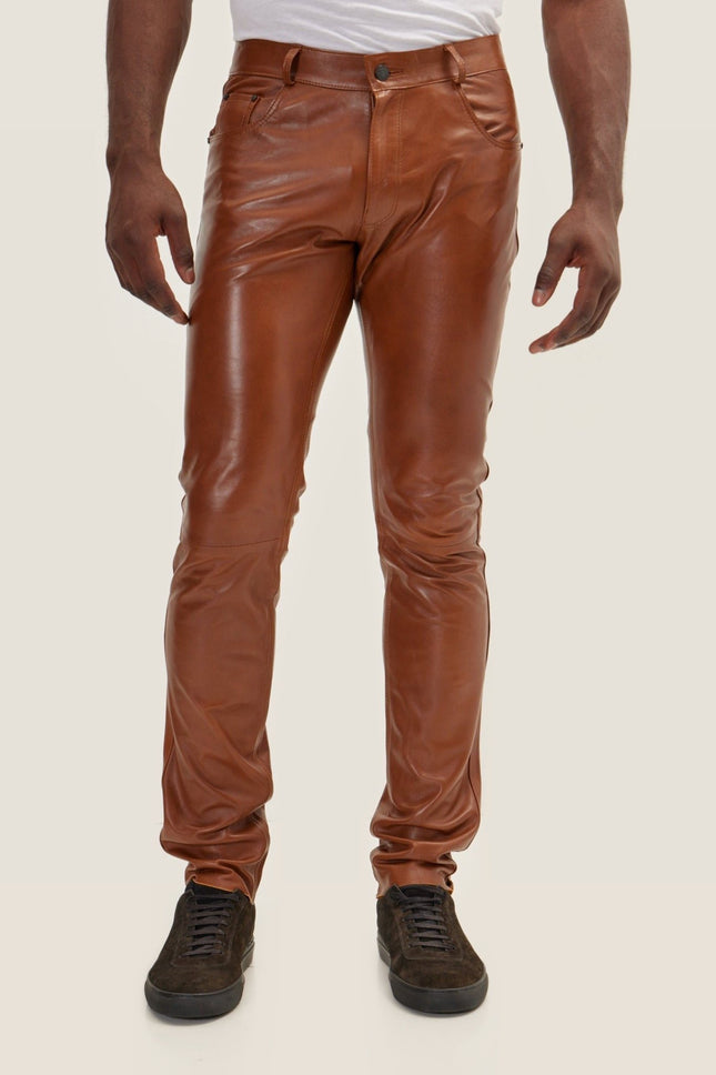 Lambskin Leather Pants - Brown