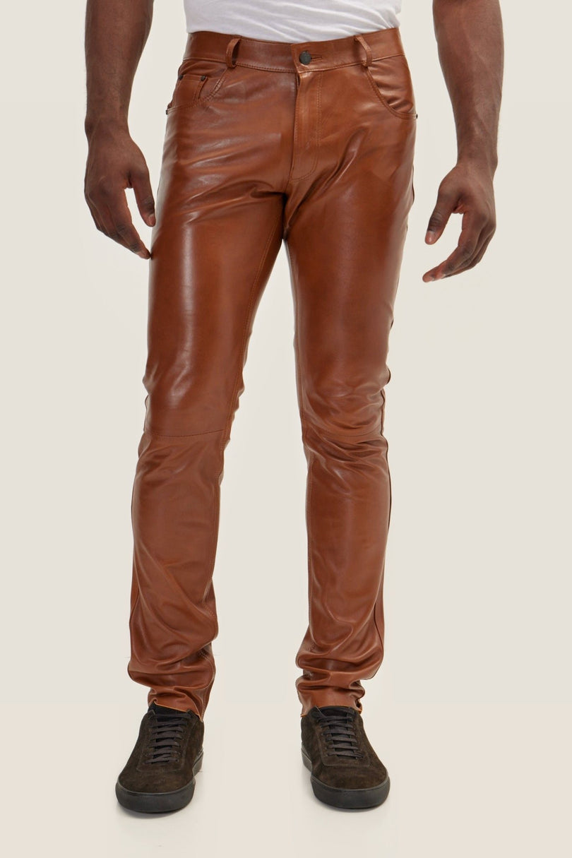 Lambskin Leather Pants - Brown