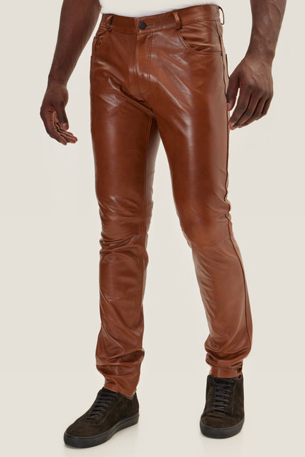 Lambskin Leather Pants - Brown