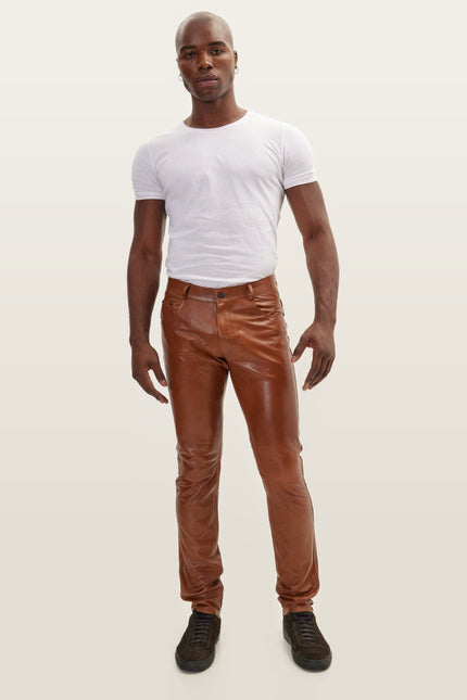 Lambskin Leather Pants - Brown