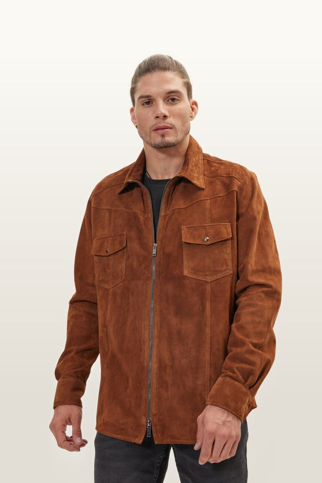 Lambskin Suede Shirt Jacket - Brown
