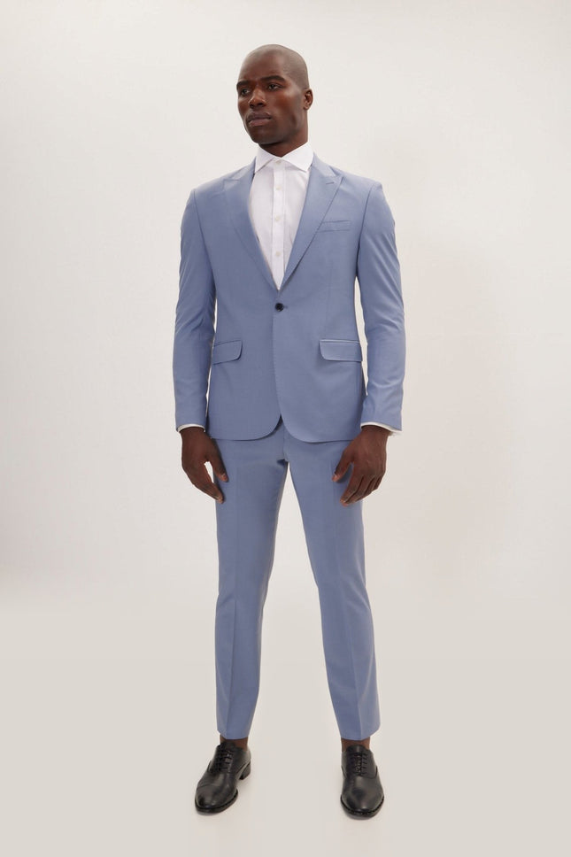 Super 120s Merino Wool Double-Breasted Suit - Monument Grey Ish Blue