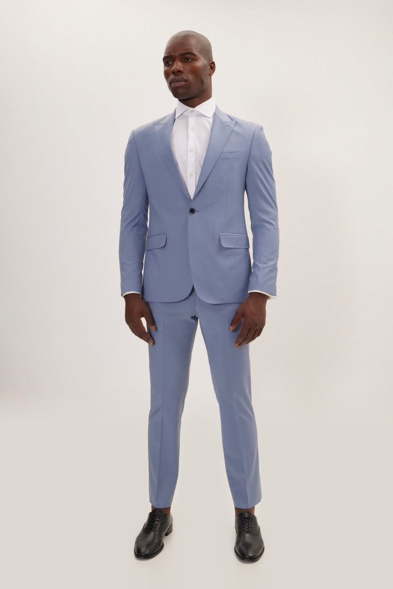 Super 120s Merino Wool Double-Breasted Suit - Monument Grey Ish Blue