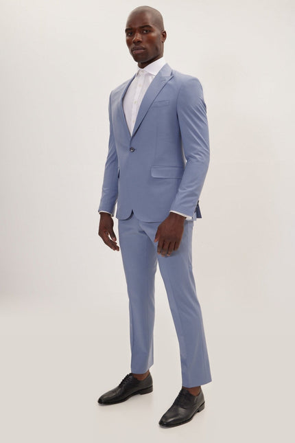 Super 120s Merino Wool Double-Breasted Suit - Monument Grey Ish Blue