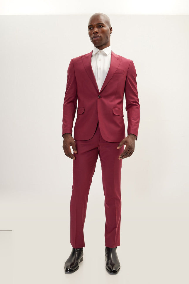 Super 120s Merino Wool Double-Breasted Suit - Currant Maroon