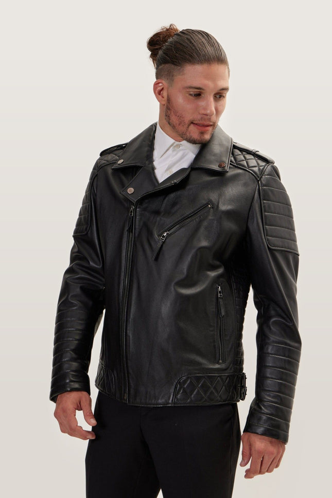 Falcon Quilted Leather Moto Jacket - Black