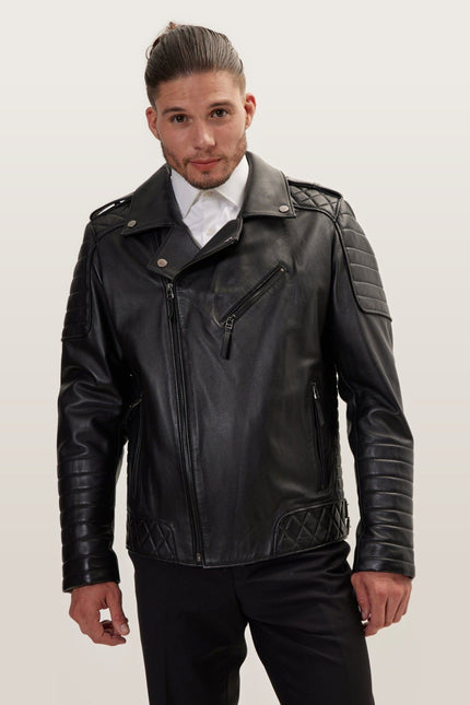 Falcon Quilted Leather Moto Jacket - Black