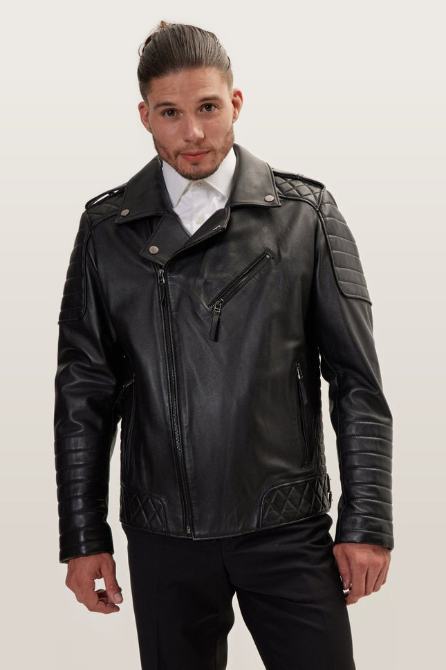 Falcon Quilted Leather Moto Jacket - Black