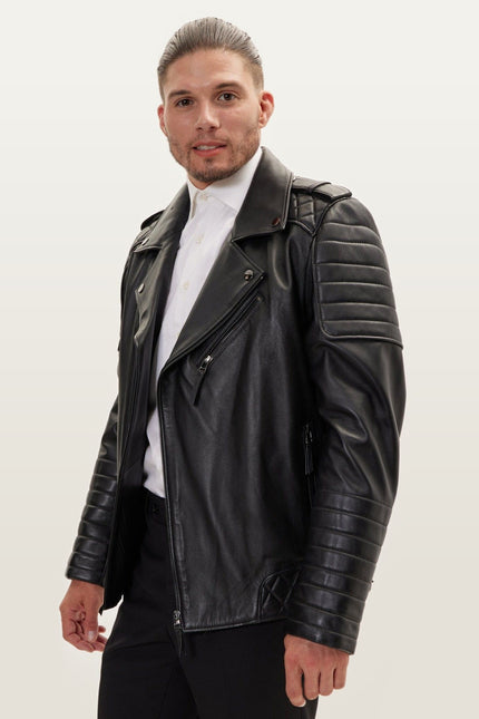Falcon Quilted Leather Moto Jacket - Black