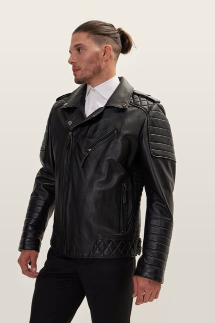 Falcon Quilted Leather Moto Jacket - Black