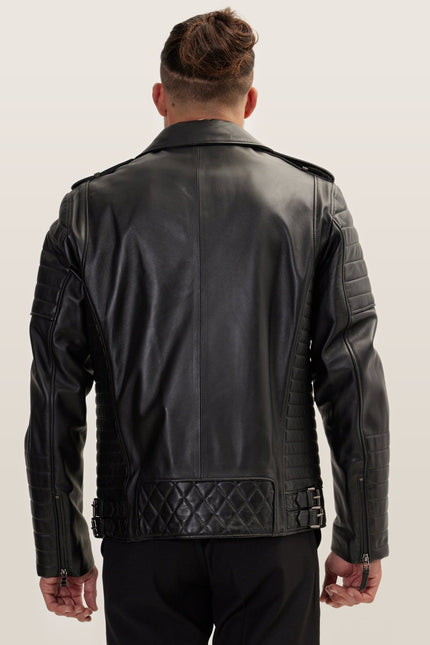 Falcon Quilted Leather Moto Jacket - Black