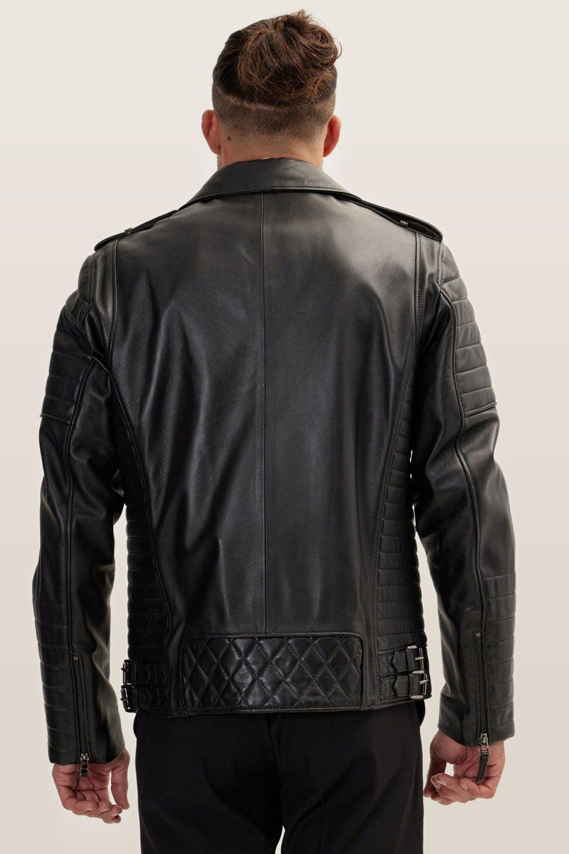 Falcon Quilted Leather Moto Jacket - Black