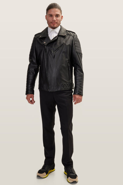 Falcon Quilted Leather Moto Jacket - Black