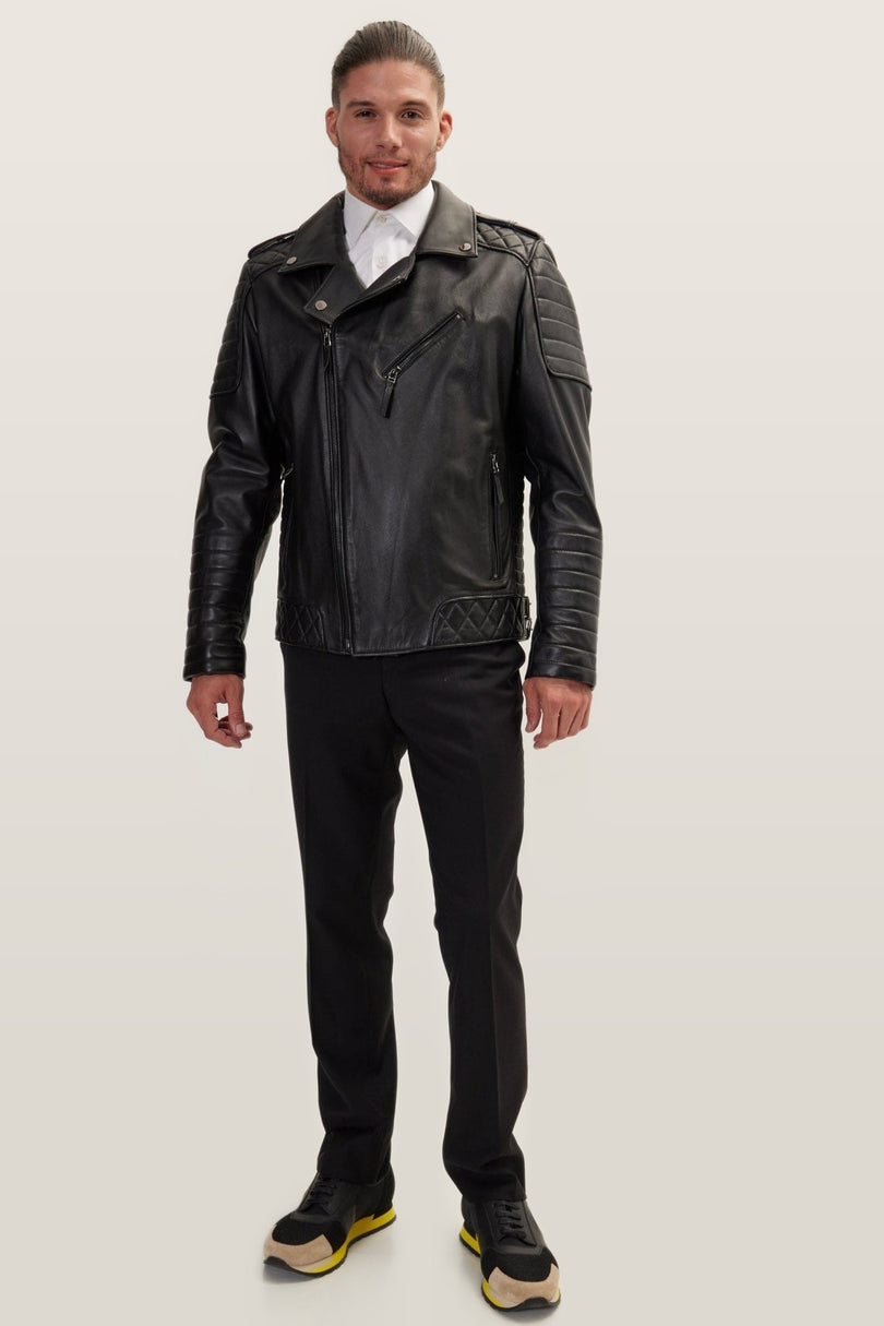Falcon Quilted Leather Moto Jacket - Black