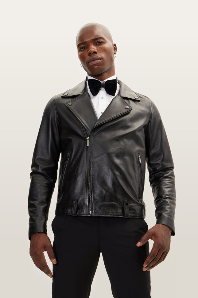 Lambskin Leather Moto Jacket - Black