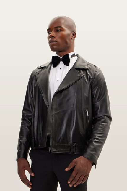 Lambskin Leather Moto Jacket - Black