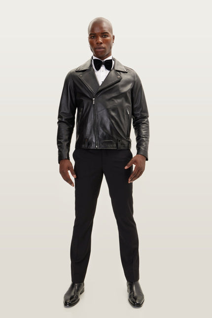 Lambskin Leather Moto Jacket - Black