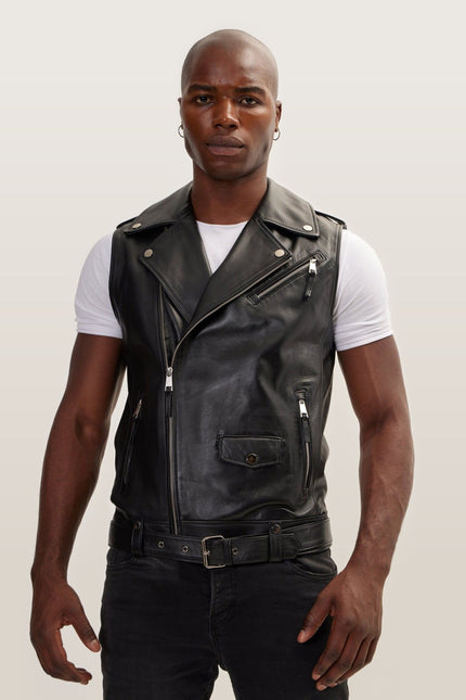Asymmetric Zip Lambskin Vest - Black