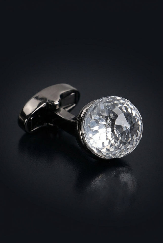 Circular Crystal Dark Cufflinks Stud Set - detail