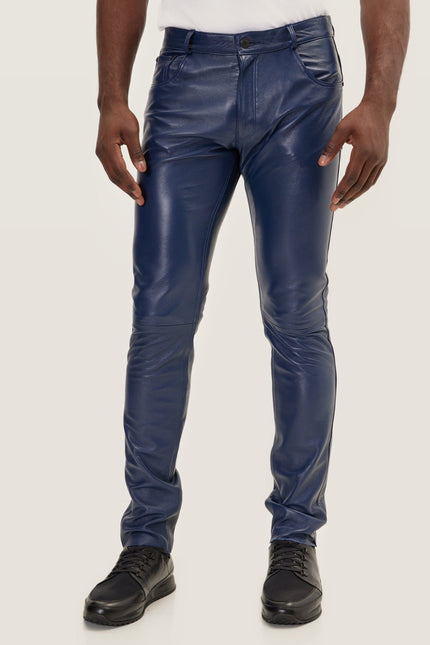 Lambskin Leather Pants - Navy