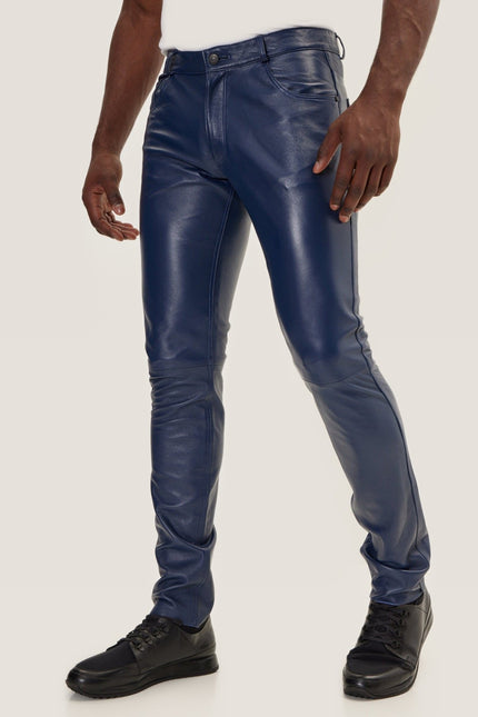 Lambskin Leather Pants - Navy
